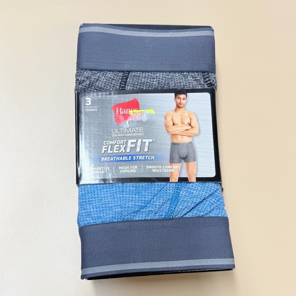 Hanes Ultimate Comfort Flex Fit Breathable Stretch Trunks Boxers  3-Pack Mens XL